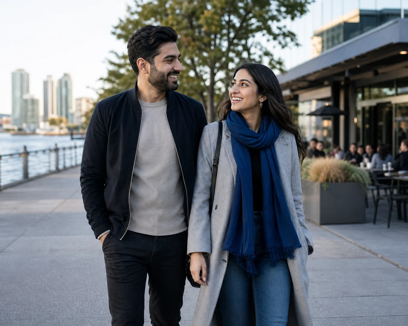 Two adults enjoying a walk together in Calgary